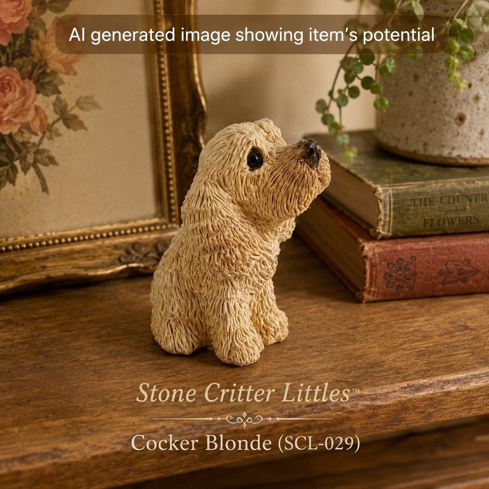 Vintage UDC Stone Critter Littles Cocker Blonde Dog Figurine 2" SCL-029